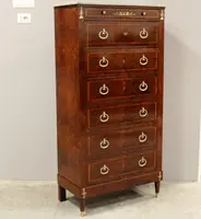 Ancienne commode à tiroirs de style Napoléon III, marquetée, XIXe siècle