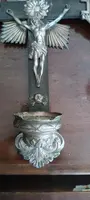Antique crucifix and holy water font, made of silver, 19th century, Naples