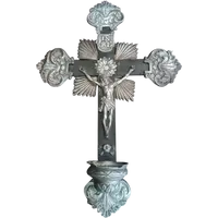 Antique crucifix and holy water font, made of silver, 19th century, Naples