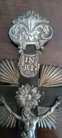 Antique crucifix and holy water font, made of silver, 19th century, Naples