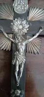 Antique crucifix and holy water font, made of silver, 19th century, Naples
