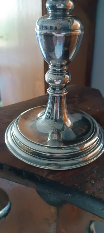 Ancien calice de messe, en bronze argenté, avec une sous-coupe en argent