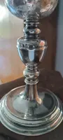 Ancien calice de messe, en bronze argenté, avec une sous-coupe en argent