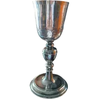 Ancien calice de messe, en bronze argenté, avec une sous-coupe en argent
