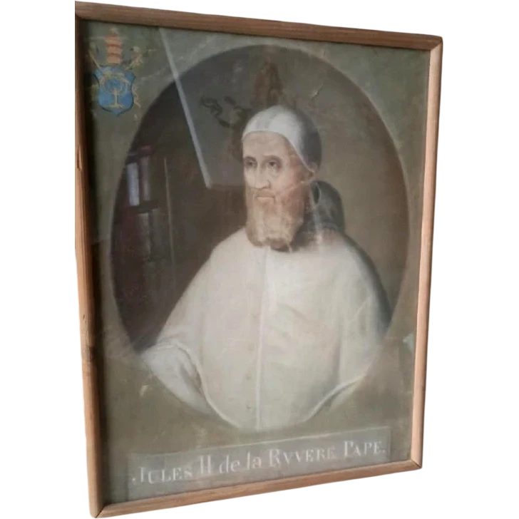Ancienne tempera sur papier  - portrait du pape Jules II - XVIIIe siècle