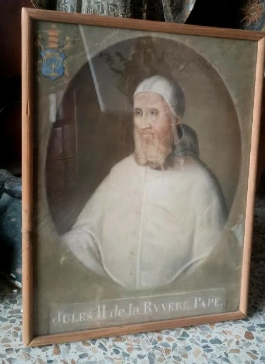 Ancienne tempera sur papier  - portrait du pape Jules II - XVIIIe siècle