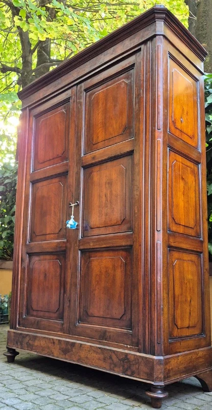 Armoire-buffet ancienne à panneaux d'Émilie, en noyer