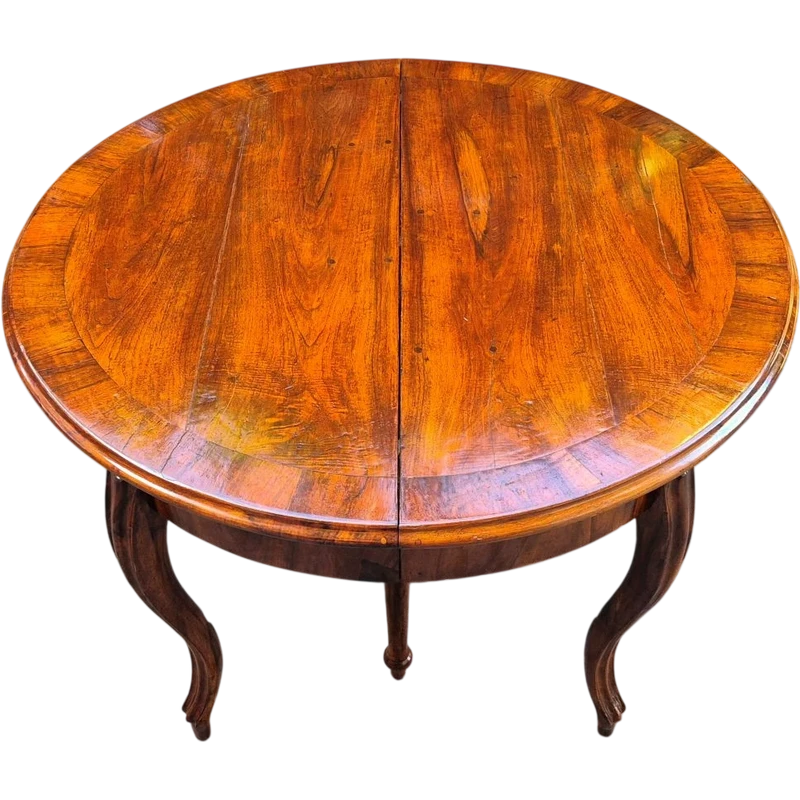 Antique 4-meter extendable round walnut table from the 19th century