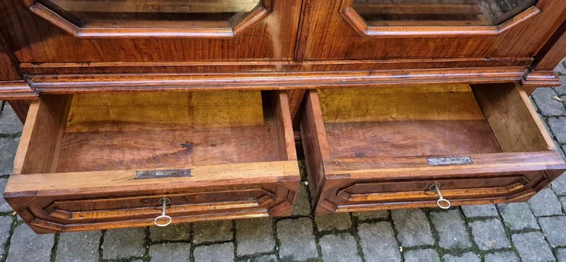 Antique Louis Philippe display bookcase with walnut veneer