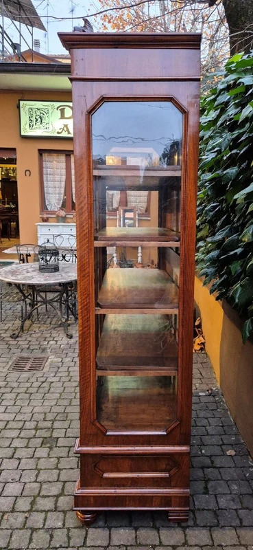 Antique Louis Philippe display bookcase with walnut veneer