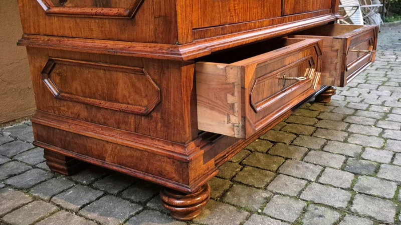 Antique Louis Philippe display bookcase with walnut veneer
