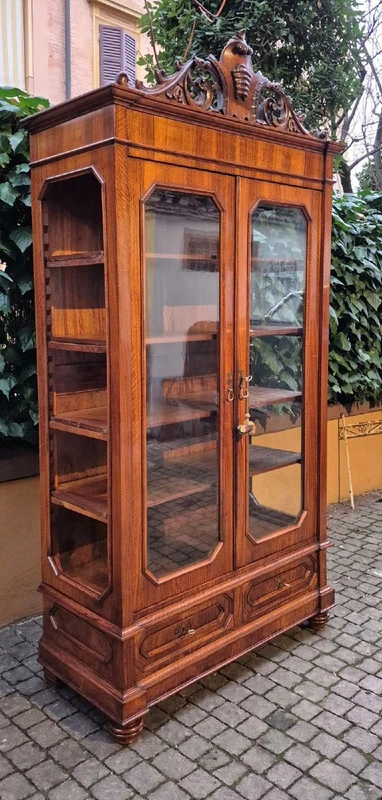 Antique Louis Philippe display bookcase with walnut veneer