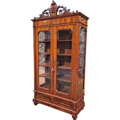 Antique Louis Philippe display bookcase with walnut veneer