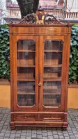 Antique Louis Philippe display bookcase with walnut veneer