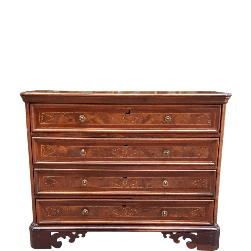 Commode lombarde à tiroirs, plaquée et marquetée