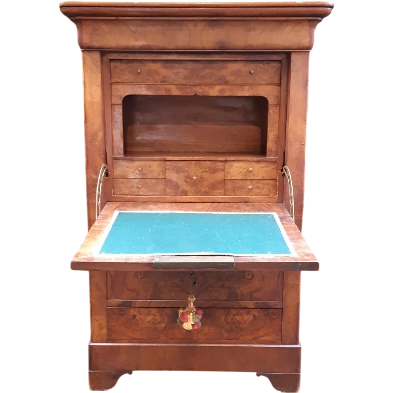 Secretaire antico Luigi Filippo cappuccino in noce e radica