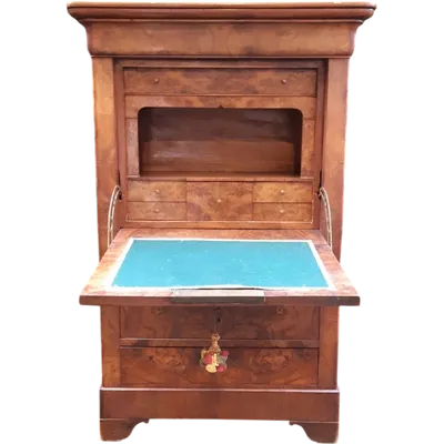 Antique Louis-Philippe-style secretary desk in cappuccino-colored walnut and briar