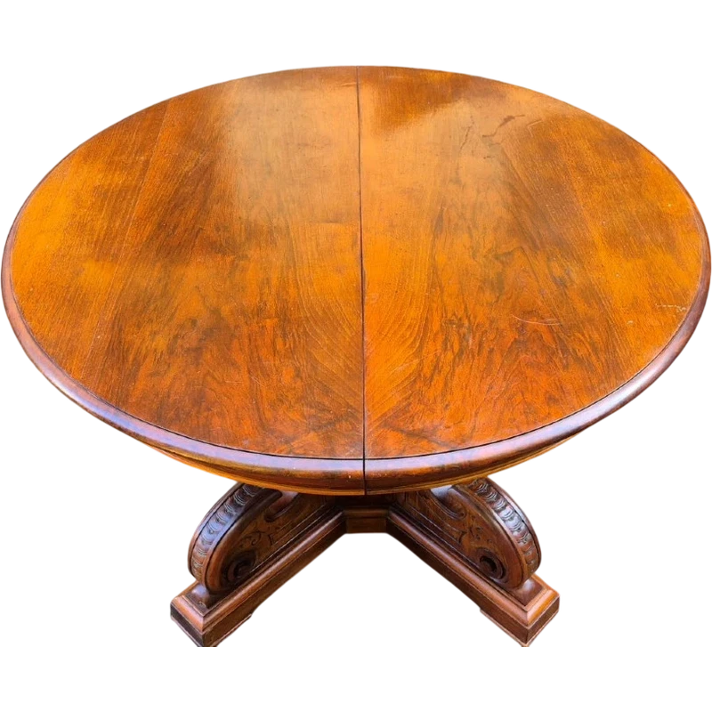 Antique extendable round walnut table, 2.7 meters
