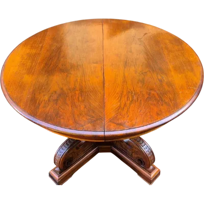 Antique extendable round walnut table, 2.7 meters