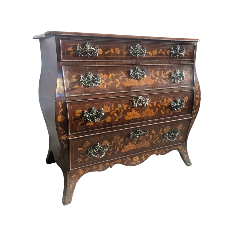 Petite commode cintrée de style hollandais avec incrustations florales