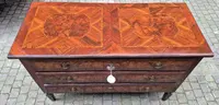 Antique Louis XVI-style chest of drawers from Emilia, with veneered and filleted panels
