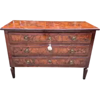 Antique Louis XVI-style chest of drawers from Emilia, with veneered and filleted panels