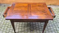 Antique 19th-century pull-out extendable table with spindle legs