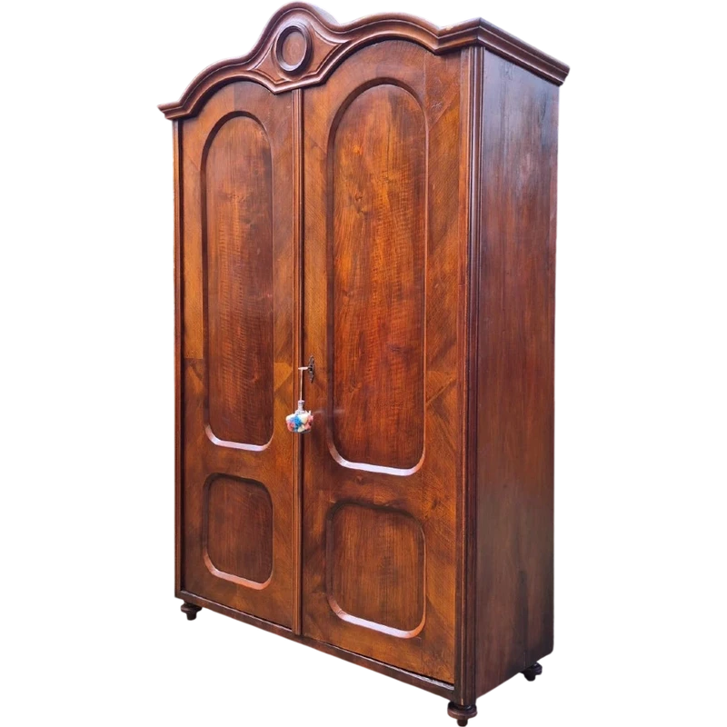 Antique walnut and burl wood paneled wardrobe from the 19th century