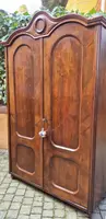 Antique walnut and burl wood paneled wardrobe from the 19th century