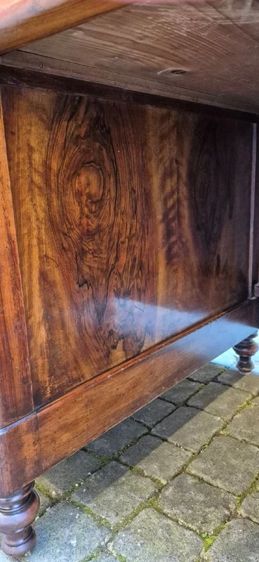 Antique Louis Philippe desk with a walnut and burl veneer and a groove