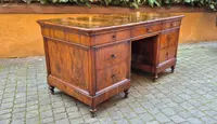 Antique Louis Philippe desk with a walnut and burl veneer and a groove