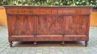 Antique Louis Philippe desk with a walnut and burl veneer and a groove