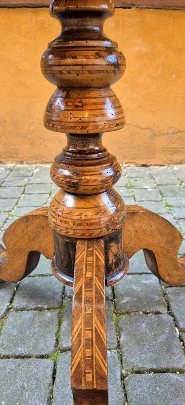 Antique round coffee table by Rolo with inlaid design