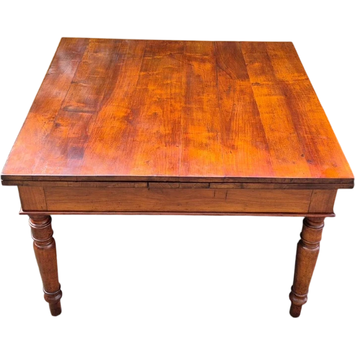 Antique square extendable table with an Emilian-style pull-out mechanism, made of cherry wood