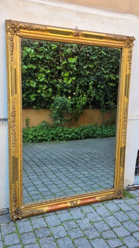 Antique Rectangular Gilded Wooden Mirror, Louis Philippe Style