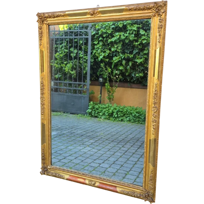 Antique Rectangular Gilded Wooden Mirror, Louis Philippe Style