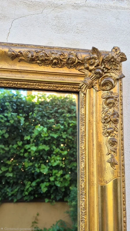 Antique Rectangular Gilded Wooden Mirror, Louis Philippe Style