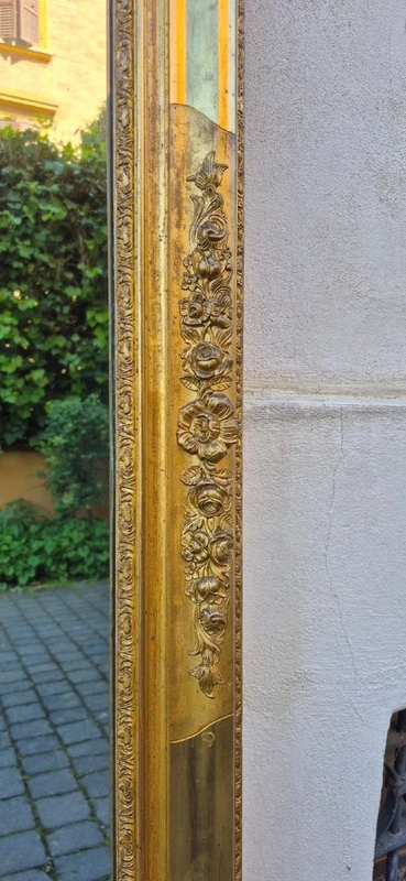 Antique Rectangular Gilded Wooden Mirror, Louis Philippe Style