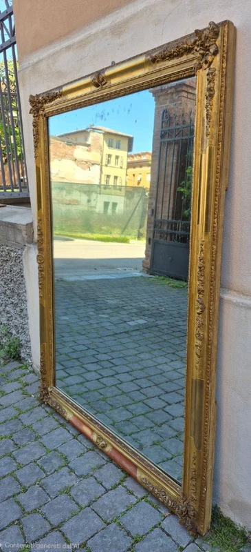 Antique Rectangular Gilded Wooden Mirror, Louis Philippe Style