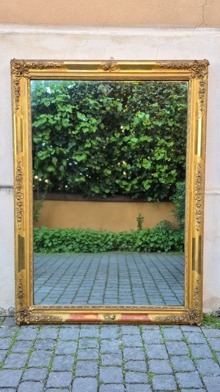 Antique Rectangular Gilded Wooden Mirror, Louis Philippe Style