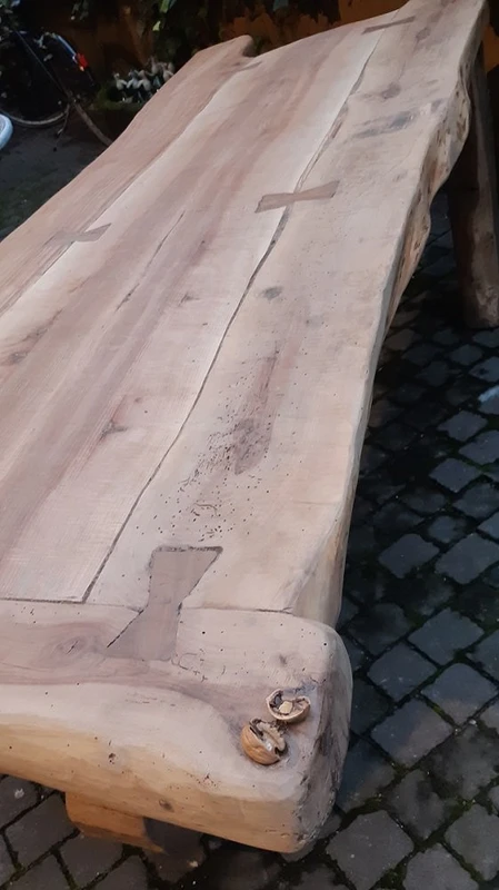 Antique dining table made of walnut, cherry, and oak, from Tuscany