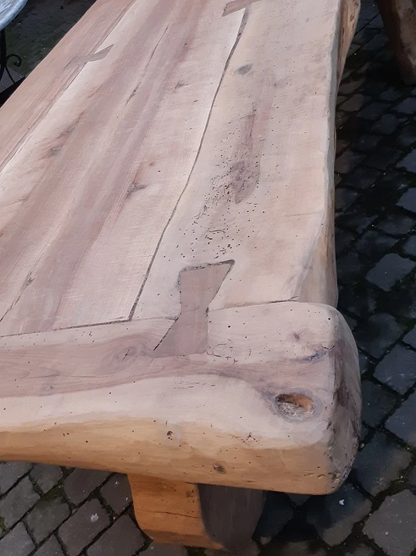 Antique dining table made of walnut, cherry, and oak, from Tuscany