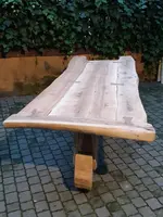Antique dining table made of walnut, cherry, and oak, from Tuscany
