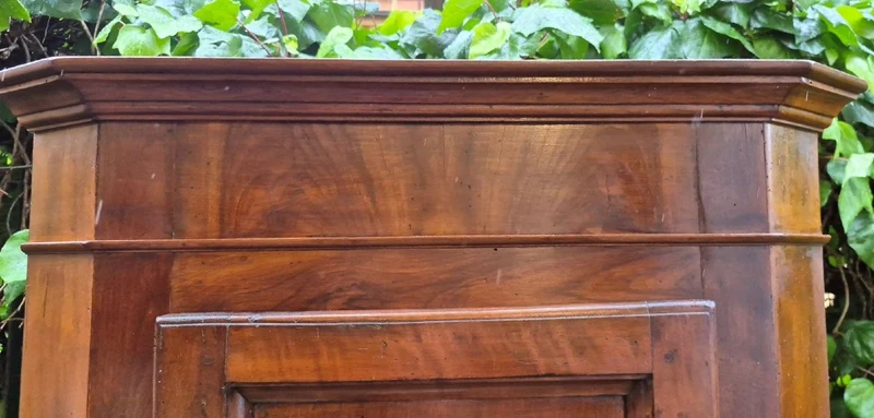Antique Lombard cantonal corner cabinet in walnut