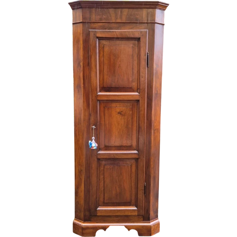 Antique Lombard cantonal corner cabinet in walnut