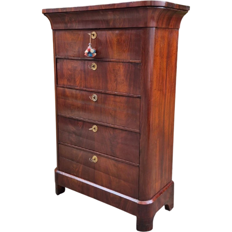 Antique 19th-century chest of drawers with a groove and a drop-down panel