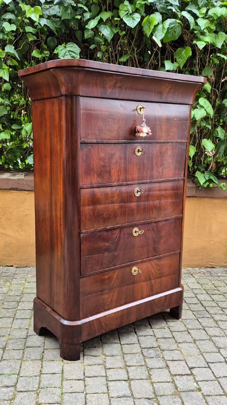 Antique 19th-century chest of drawers with a groove and a drop-down panel
