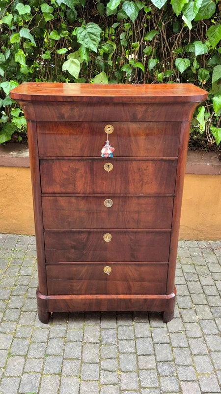 Antique 19th-century chest of drawers with a groove and a drop-down panel