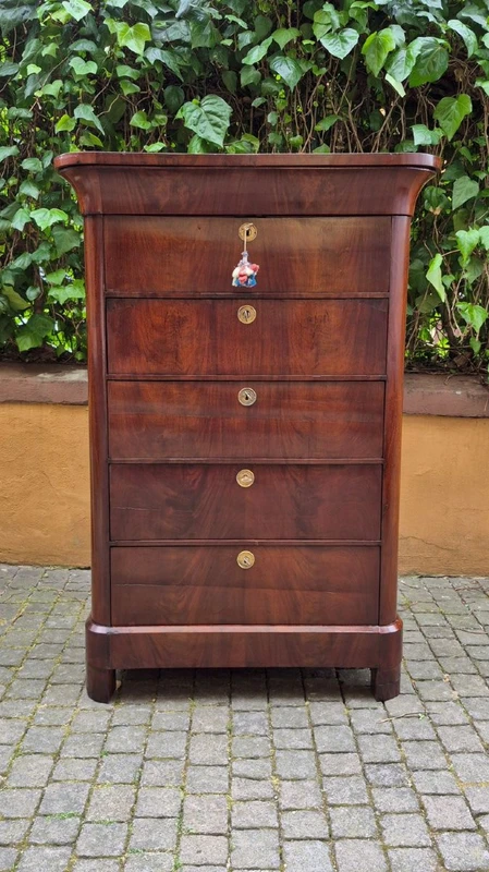 Antique 19th-century chest of drawers with a groove and a drop-down panel