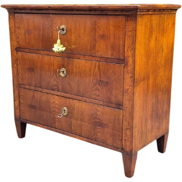 Small antique 19th-century chest of drawers in the Louis XVI style, veneered